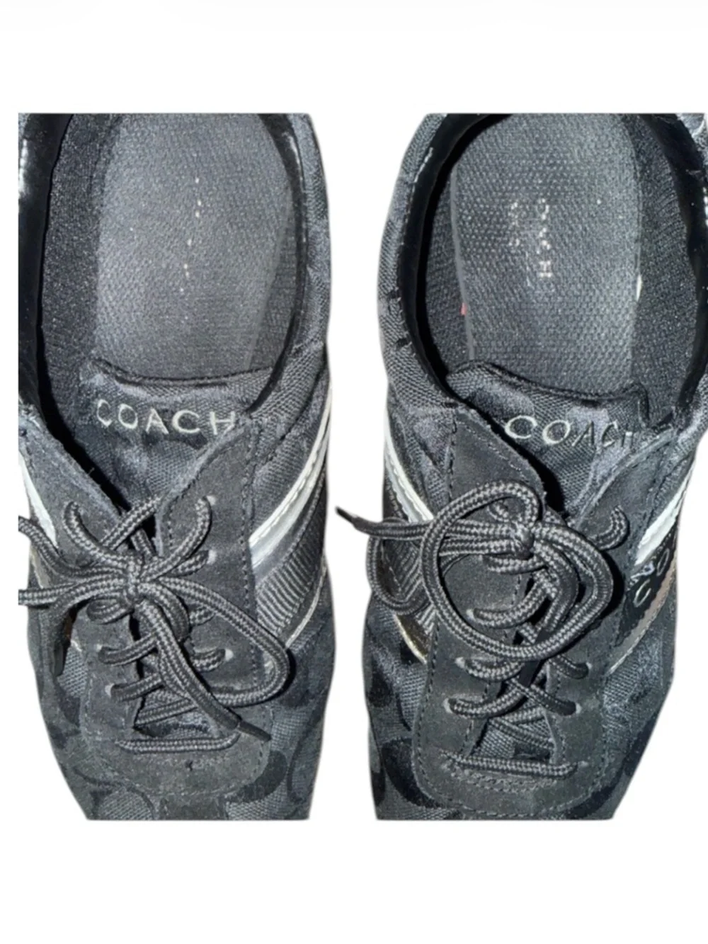 Y2K Coach Jayme Signature Canvas Sneakers Black Silver Racing Style Sz 8 Box